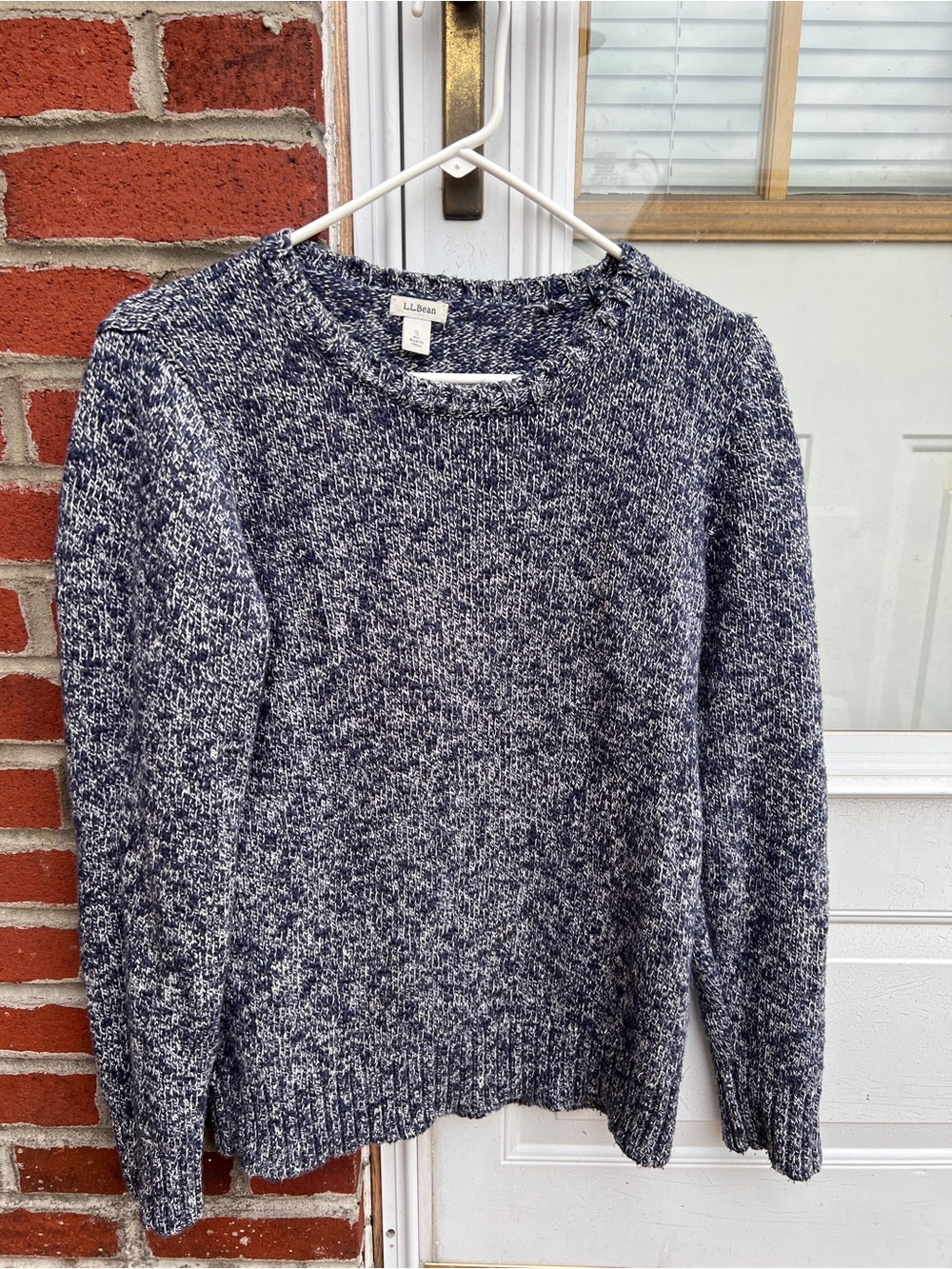 L.L. Bean Navy and White Marled Crewneck Sweater
